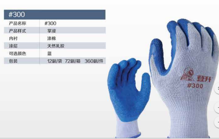 登升300細(xì)灰紗藍浸膠皺紋手套